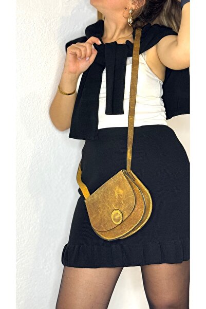 Tuvita Collection Bodrum %100 Gerçek Deri Ve El Yapımı Oval Postacı Kadın Sar...