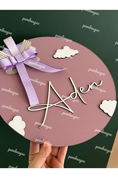 Pembe Ağaç Tasarım Atölyesi Mor Kurdaleli Süsleme Konsept Tasarım Isme Özel Bebek Kapısüsü Çocuk Odası