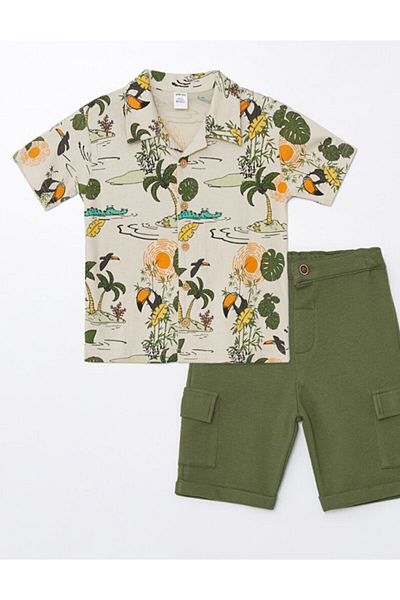 LC Waikiki LCW Baby Resort 2-Piece Baby Boy Set - Short Sleeve and Printed Shirt and Shorts