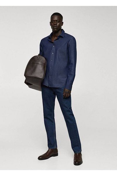 MANGO Man Koszula z bawełny Chambray o regularnym kroju