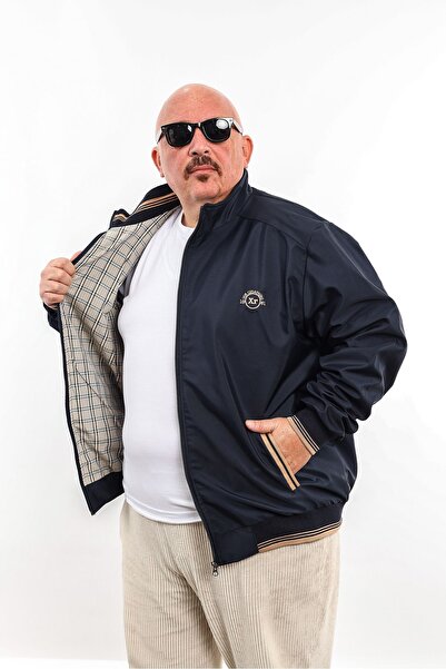 ixir Büyük Beden Nakış Armalı Mevsimlik Erkek Mont & Ceket Lacivert