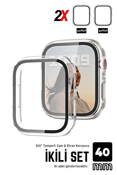 EWEC İkili Paket | Apple Watch 40 mm Kasa Uyumlu Şeffaf Temperli Cam Ekran Ko...