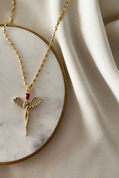 gaila design Women's Fuchsia Stone Angel Necklace