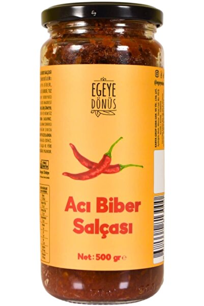 EGEYE DÖNÜŞ Ev Yapımı Katkısız Acı Biber Salçası Cam Kavanoz- 500 gr (Acı Süs...