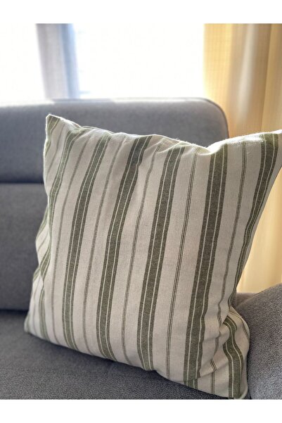 La Vivi غطاء وسادة بوهيمي مخطط باللون الأخضر من الكتان المغسول