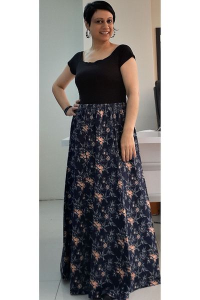 Mertcan Butik Fustă din bumbac pieptănat din 6 piese cu imprimeu floral bleumarin