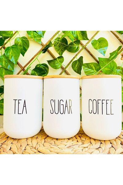 Cherry Collection 1300ml Capacity 3-Piece Bamboo Glass Jar Set - Tea/Coffee/Sugar
