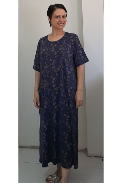 Mertcan Butik Φόρεμα με αστεράκια μπλε βαμβακερό βισκόζη
