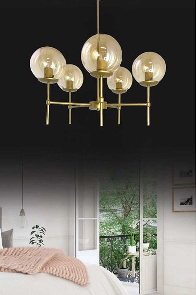 BSA LIGHTING ARMINA 5-PIECE ANTIQUED PAINTED MODERN CHANDELIER (HONEY GLASS)