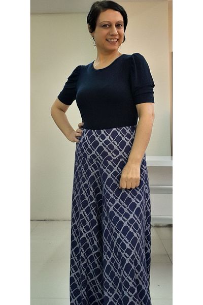 Mertcan Butik Navy blue chain patterned elastic waist wide leg knitted pants skirt