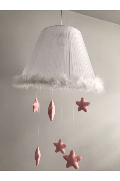 Keçeli parti hayalleri Bebek Çocuk Odası Avize Beyaz Tüy Somon Renk Yıldız
