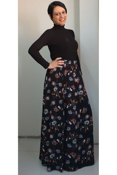 Mertcan Butik Black floral print 6 piece combed cotton Viscose Skirt
