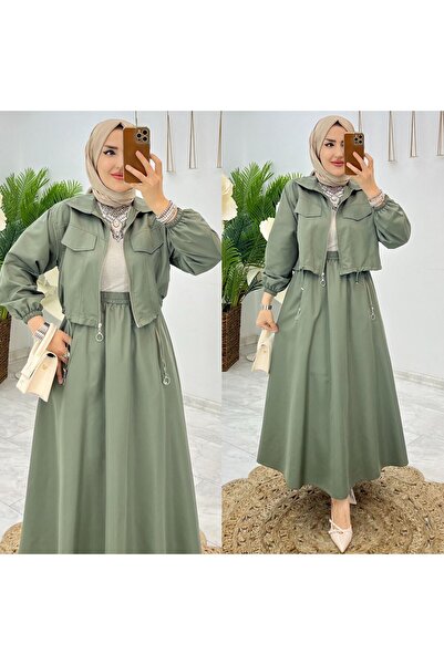 FIRSTESLEM Birinci Sınıf Krep Kumaştan Etek ve Fermuarlı Ceket İkili Kadın Takım