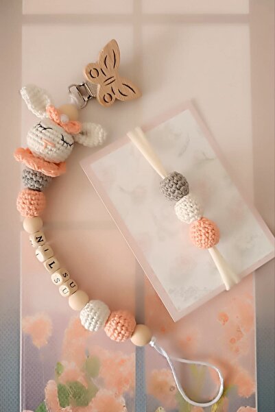 Anivex Isimli Emzik Zinciri Emzik Askısı Bebek Bandanası Ahşap Emzik Zinciri