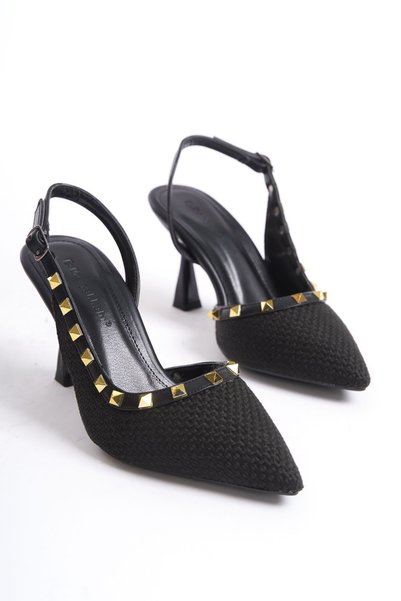 UĞURÖKÇE Women's Black Straw Stiletto with Buckle Detail