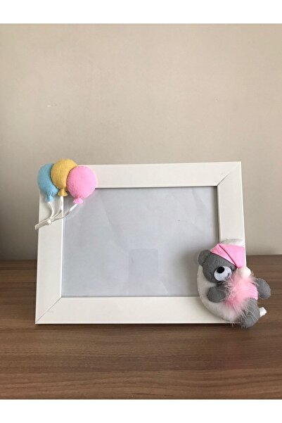 Keçeli parti hayalleri إطار غرفة الأطفال الرضع دمية دب رمادي أصفر أزرق مع بال...