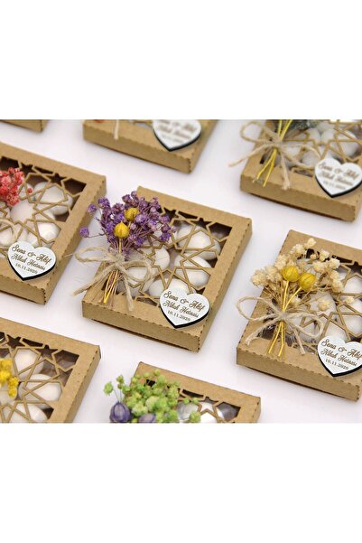 Tasarım Şeker Kutulu Doğal Çiçekli Badem Şekeri Nikah Şekeri Hediyeliği - Osm...