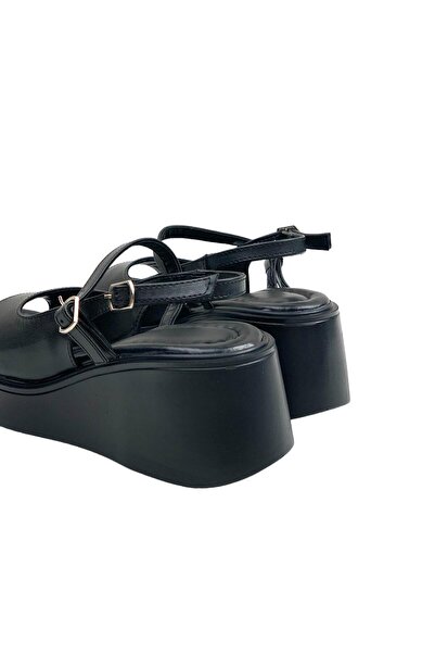 bescobel Black Women's Sandals - 8 CM Embroidery Wedge Sole