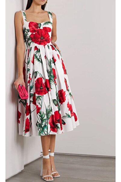 aspirin fashion فستان واسع بطبعة زهور كبيرة وأشرطة سميكة - Gtip 6204.4200.0018 المنشأ تركيا