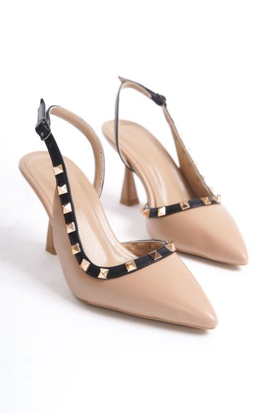 UĞURÖKÇE Women's Nude Black Trok Stiletto with Buckle Detail