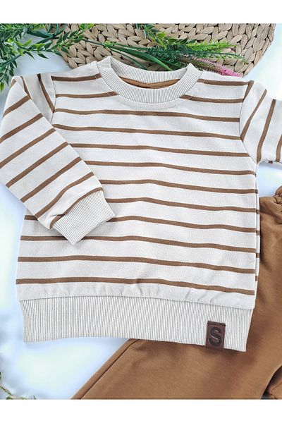 Butik Boys' Seasonal Tracksuit Set - Brown Striped, Elastic Waist Leg