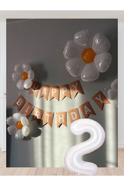Partifabrik 2 Year Old Birthday Daisy Kraft White Party Set