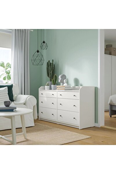 IKEA AKDENİZ HAUGA beyaz 138x84 cm 6 çekmeceli modern şifonyer