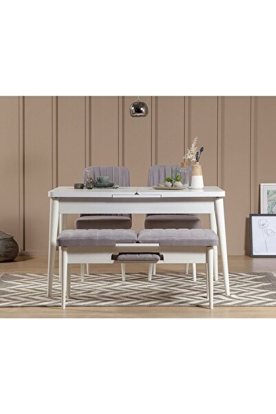 ZEYTUN Palermo Benchli Yemek Masası Takımı Beyaz Soho Gri