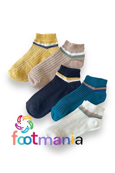 footmania Комплект от 5 дамски чорапи до глезена от пениран памук - Двойно Дерби (ИЗКЛЮЧИТЕЛНО МЕКИ)