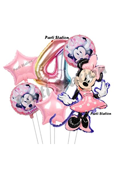 Parti Station Minnie Mouse 4 Yaş Balon Set Minnie Mouse Doğum Günü Konsept Pa...