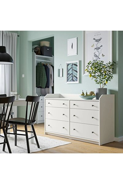 IKEA AKDENİZ HAUGA beyaz 138x84 cm 6 çekmeceli modern şifonyer