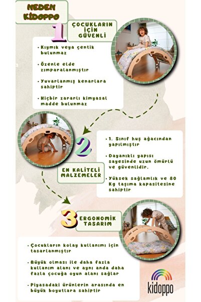 KIDOPPO Pikler Montessori Tırmanma Köprüsü Ve Kemer Için Yastık | Dino Desenli Yastık | Waldorf Kemeri