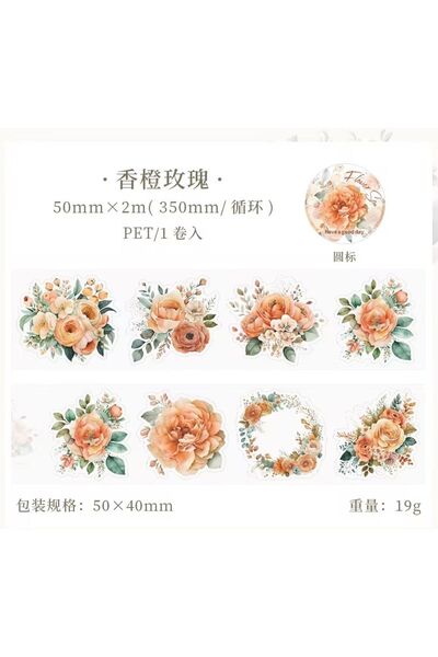 SF SCRAPBOOK KIRTASİYE Scrapbook Washi Journal Flowers Tape Sticker Rulo Pet ...