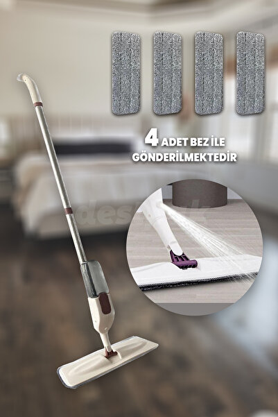 Destpak Sprey Mop - 4 Adet Mikrofiber Bezli (Yıkanabilir) - Ekstra Kaliteli - Deterjan Hazneli