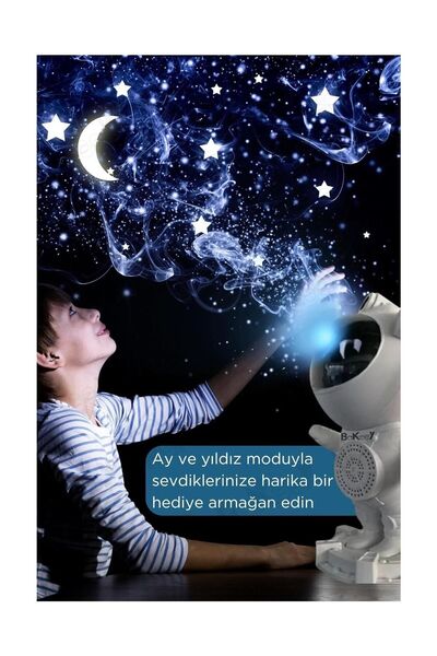 SWARS Astronot Galaksi Işık Projektörü Led Işıklı Gece Lambalı Yıldızlı Bluet...