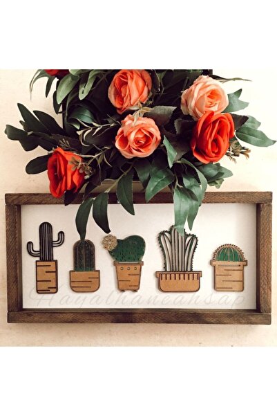 HAYALHANE AHŞAP Ahşap Kaktüslü Tablo
