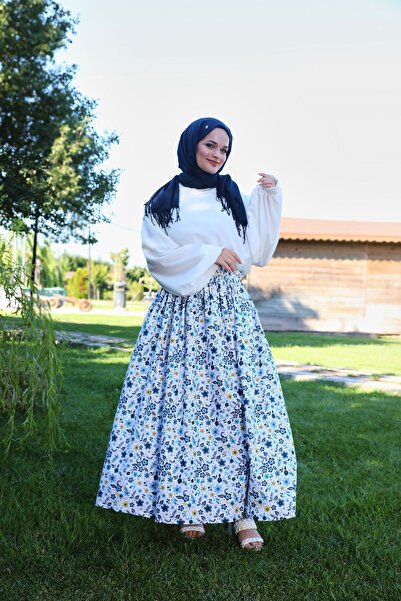 Moda Lippa Спідниця з весняними гілками з синім квітковим візерунком