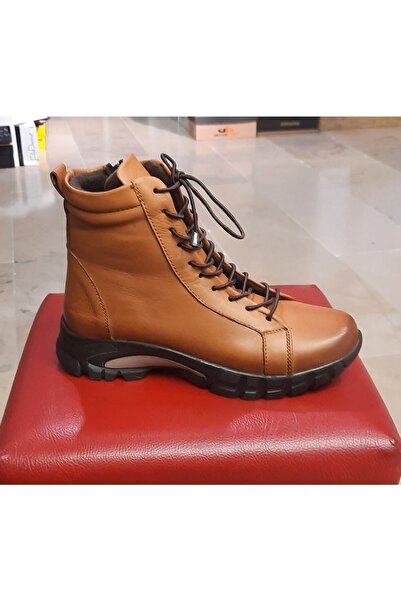 BELOX Women's Genuine Leather Orthopedic Non-Slip Waterproof Expandable Rubber Laced Tan Casual Boots