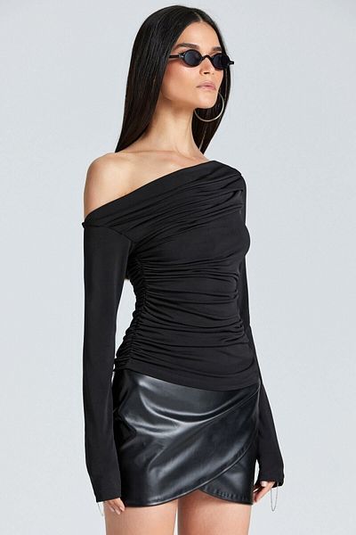 boutiquen 1986 Off-the-Shoulder Gathered Μαύρη μπλούζα