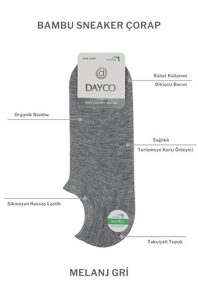 DAYCO Premium Bamboo Sneakers Invisible Sports Socks 4 τεμαχίων γκρι μελανζέ