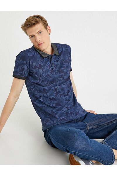 Koton Marineblau gemustertes Herren-T-Shirt1YAM11678LK