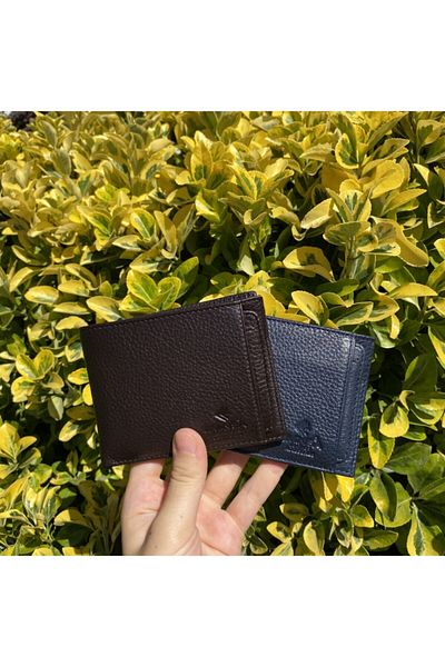 Eminsa Navy Blue Leather Men's Wallet with Card Holder Detail