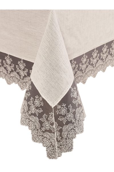 Çeyiz Bahçesi Față de masă cu dantelă cremă Mira - 150/240