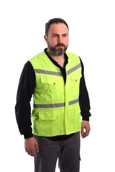 ESER İŞ GÜVENLİĞİ V Yaka Fosforlu Harman Kumaş Yelek Iş Yeleği