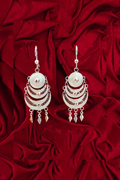 Aykat Telkari Gümüş Küpe Pullu Beyaz Kadın Küpesi Modeli 925 Ayar Kupe-120