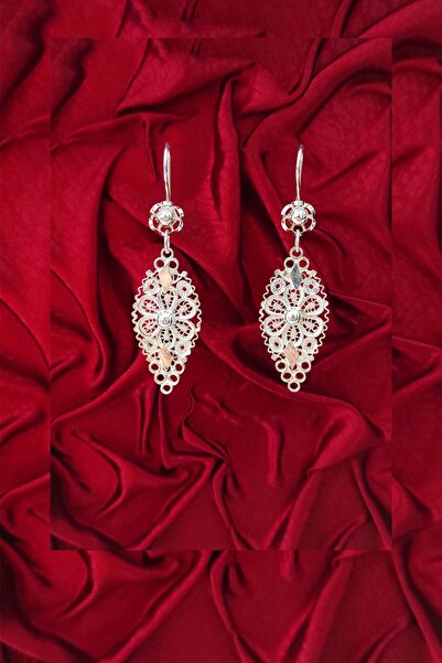 Aykat Midyat Mardin Telkari Gümüş Küpe El Işi Yaprak Modeli Kadın Küpe Kupe-195