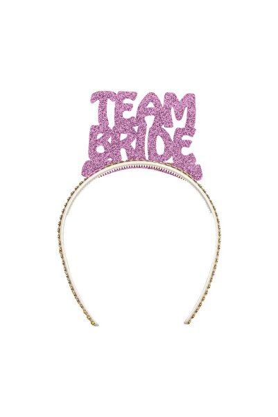 Huzur Party Store Team Bride Temalı Simli Eva Taç Pembe Renk Esnek Yapılı Bek...