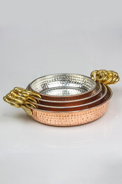 Tiesa Home 4'lü Kalın El Dövmesi Bakır Sahan Tava Takımı Seti