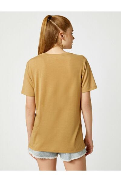 Koton Dámské tričko s potištěným výstřihem