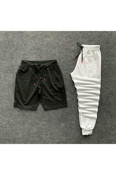 NewCabin Pantaloni scurți negri unisex-pantaloni de trening gri Slim Fit 2 piese